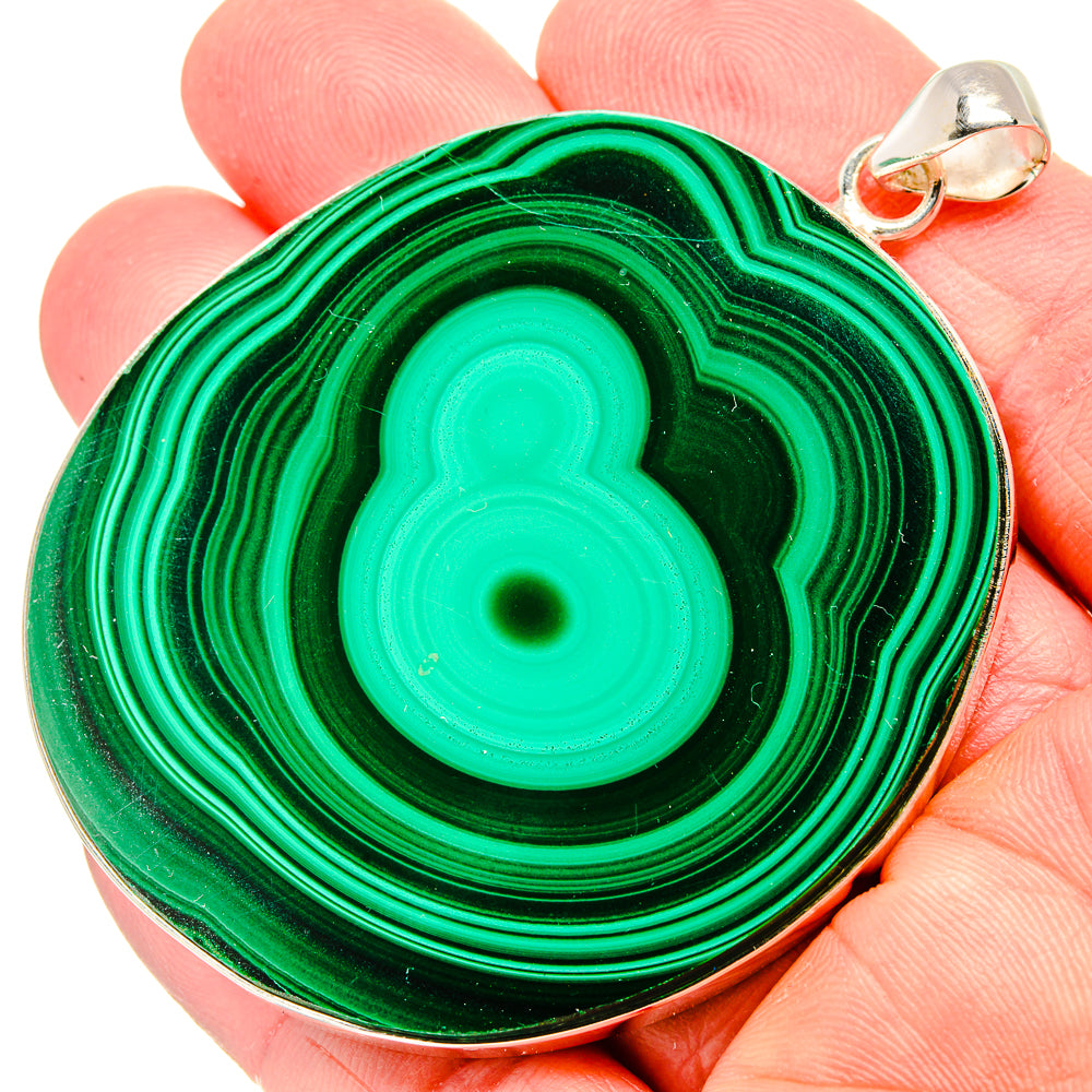 Huge Malachite Pendant 2 3/4" (925 Sterling Silver) PD36838
