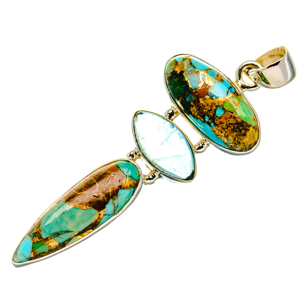Kingman Mohave Turquoise, Aquamarine Pendant 2 1/4"  (925 Sterling Silver) PD37190