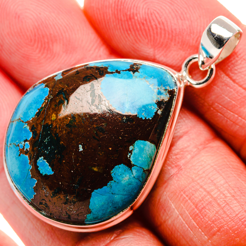 Tibetan Turquoise Pendant 1 3/4"  (925 Sterling Silver) PD37197