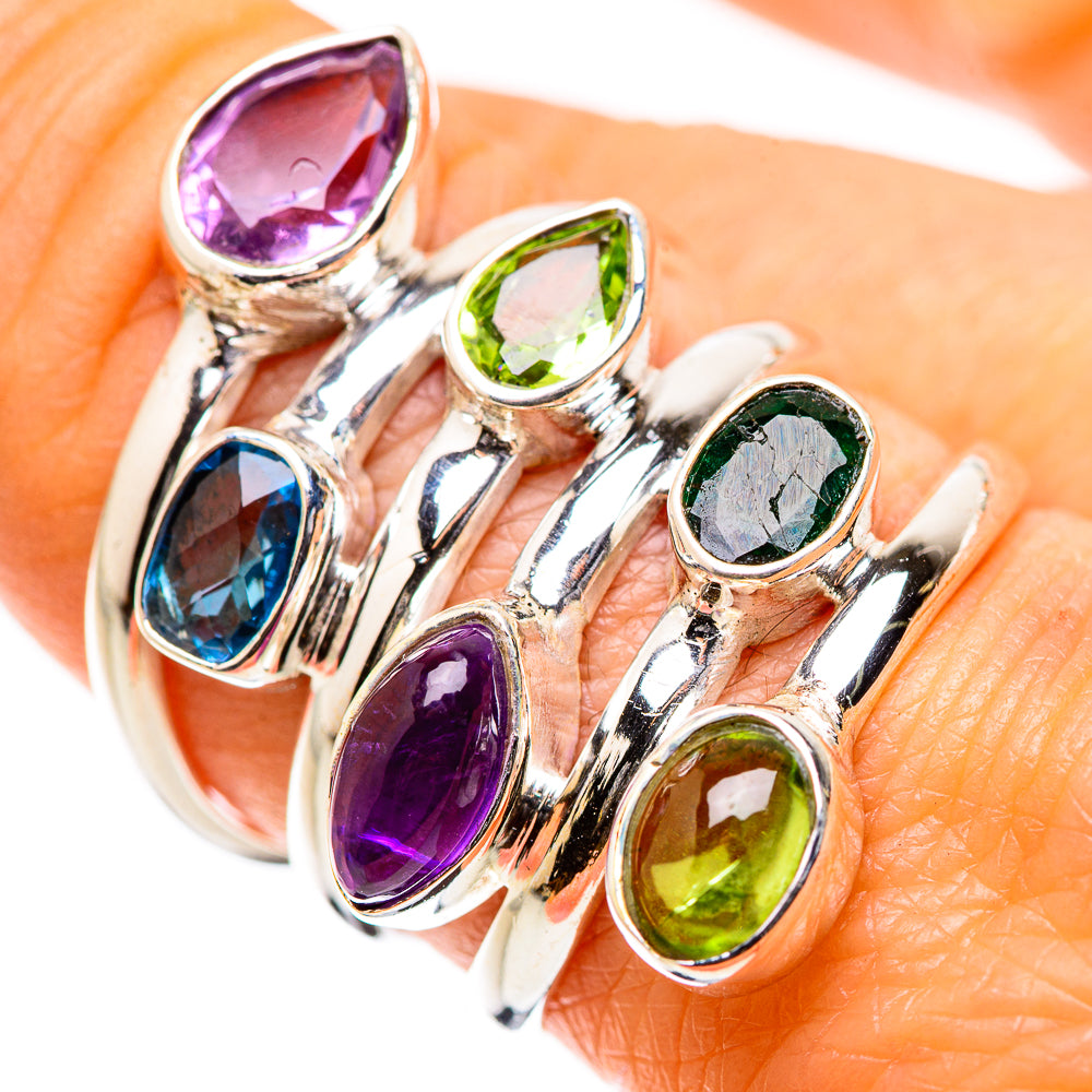 Anasilvercos Amethyst, Peridot, Blue Quartz Ring Size 8.25 (925 Sterling Silver)