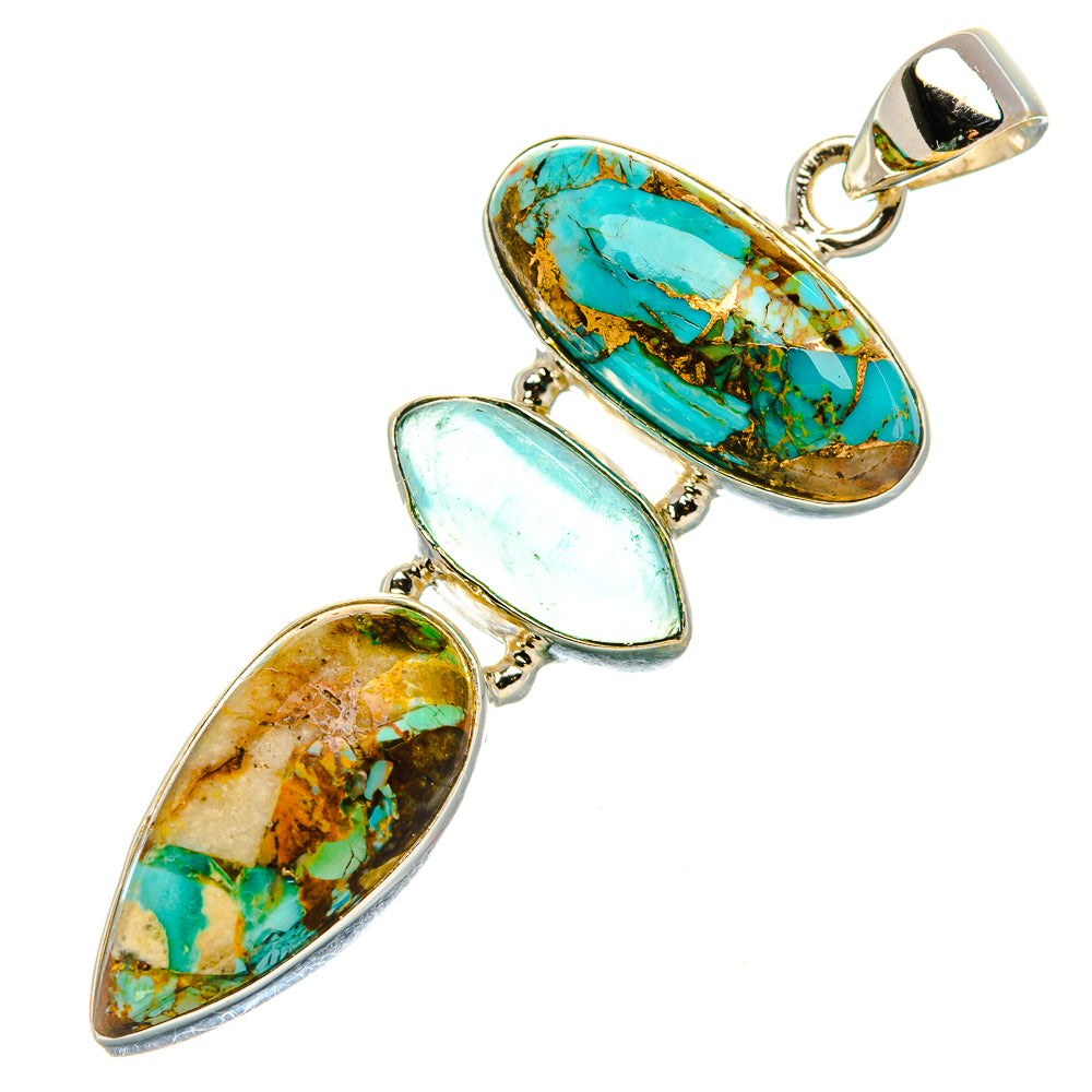 Kingman Mohave Turquoise, Aquamarine Pendant 2"  (925 Sterling Silver) PD37255