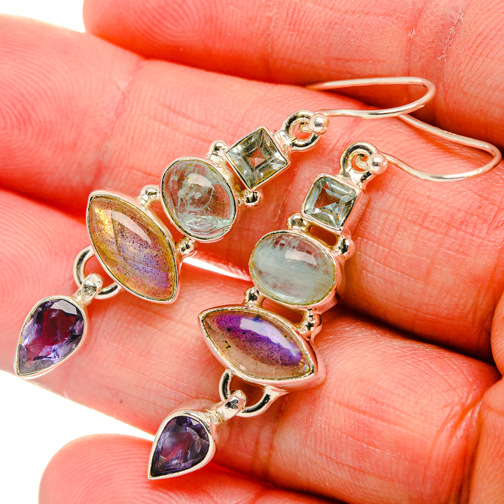 Labradorite, Tanzanite, Aquamarine, Blue Topaz Earrings 1 7/8" (925 Sterling Silver) EARR431837