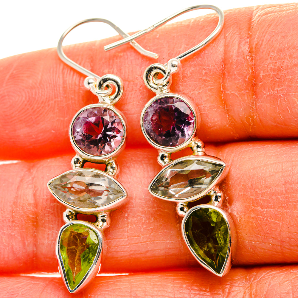 Green Amethyst, Peridot, Amethyst Earrings 1 3/4"  (925 Sterling Silver) EARR431628