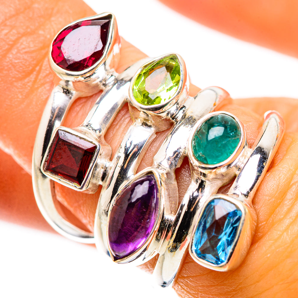 Garnet, Amethyst, Peridot, Blue Topaz, Green Aventurine Ring Size 6.25 (925 Sterling Silver) RING134907