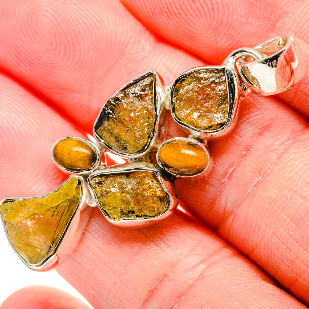Rough Citrine, Tiger Eye Pendant 1 7/8" (925 Sterling Silver) PD36766