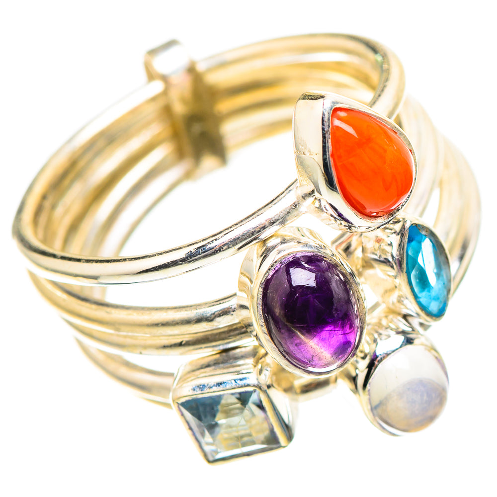 Red Coral, Amethyst, Blue Topaz, Rainbow Moonstone Ring Size 5.25 (925 Sterling Silver) RING136719