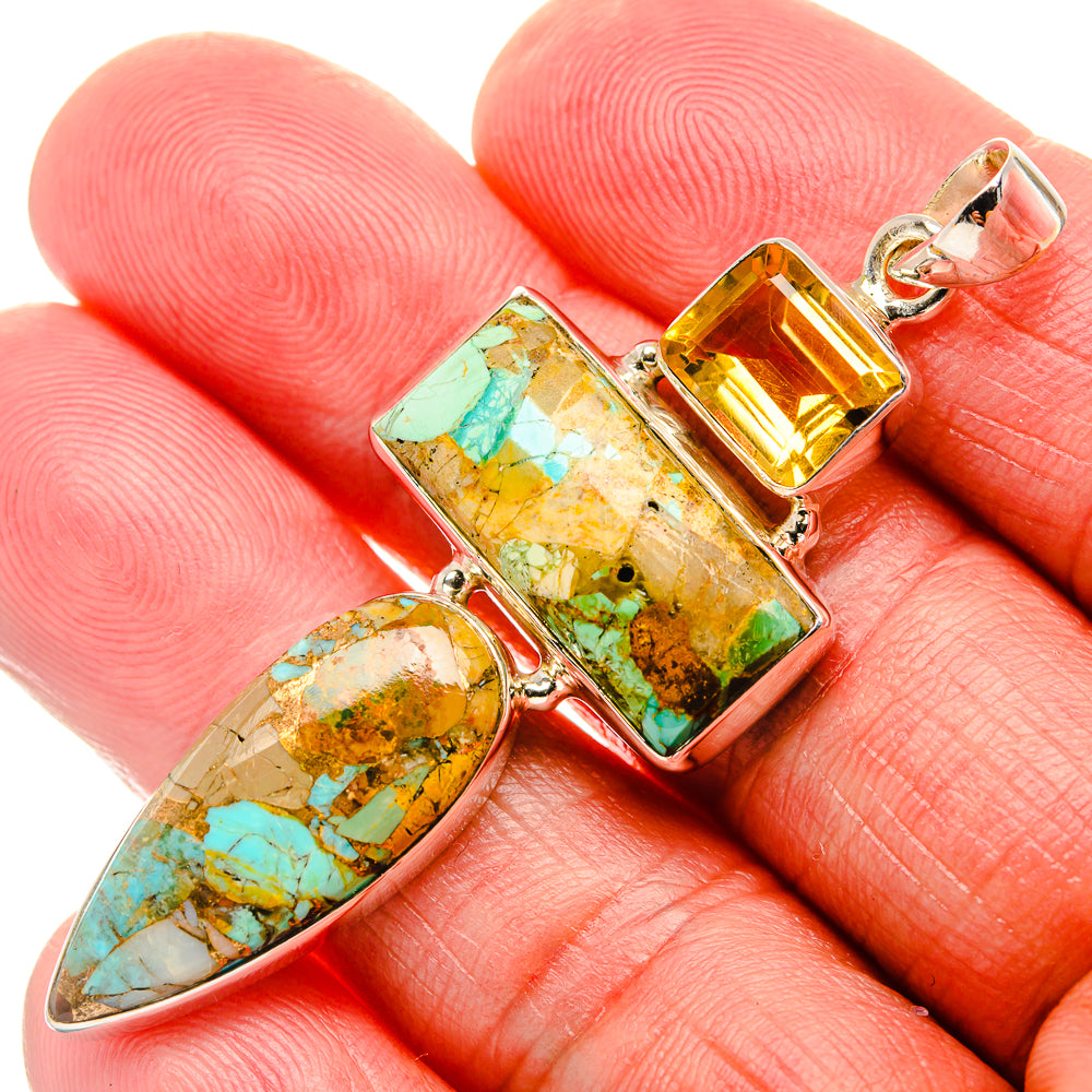Kingman Mohave Turquoise, Citrine Pendant 2 1/2"  (925 Sterling Silver) PD37179