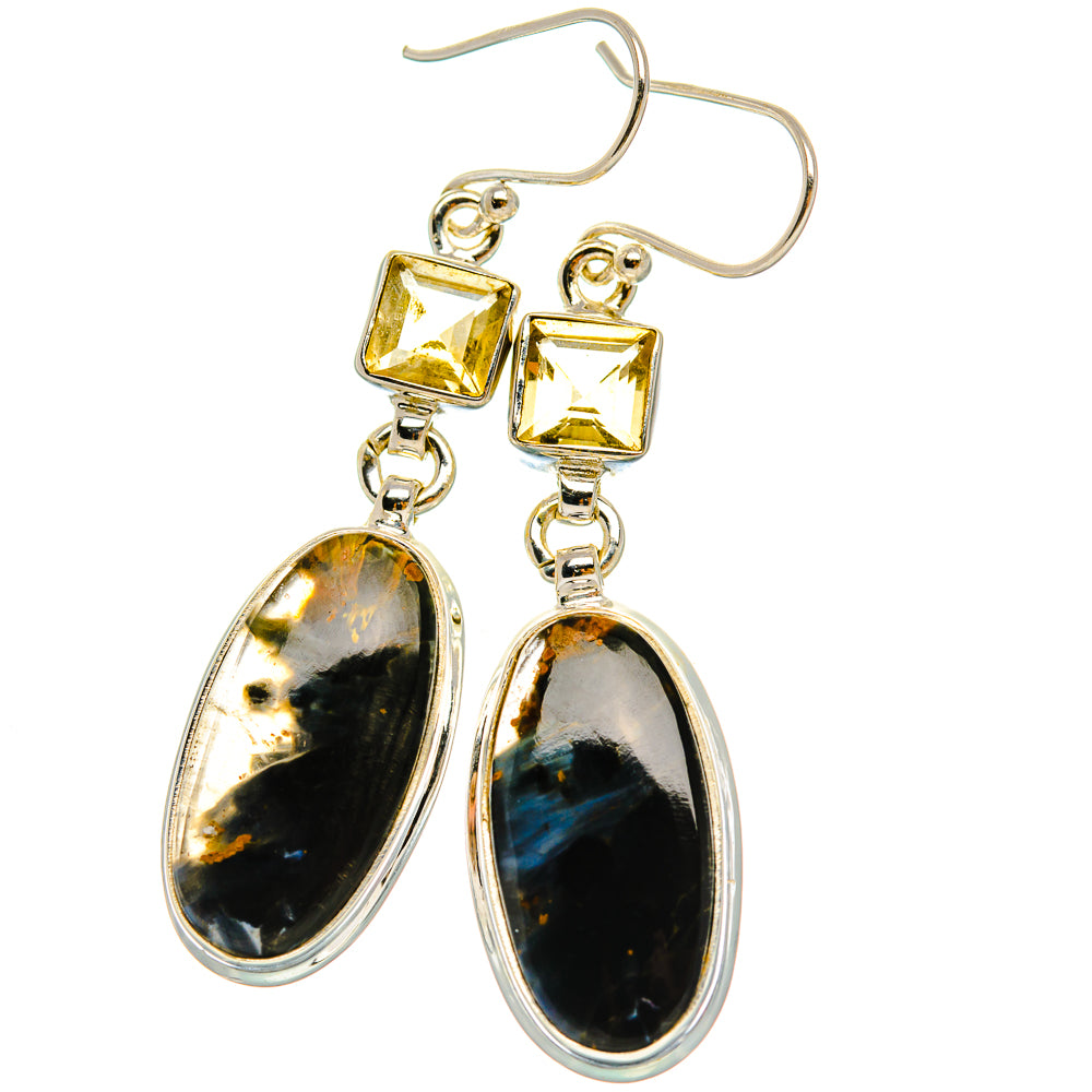 Anasilvercos Pietersite, Citrine Earrings 2" (925 Sterling Silver)