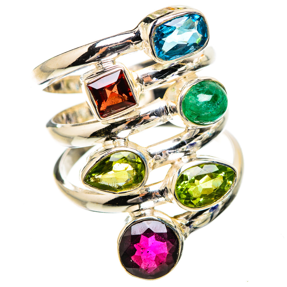 Garnet, Peridot, Blue Topaz, Green Onyx Ring Size 6.5 (925 Sterling Silver) RING135291