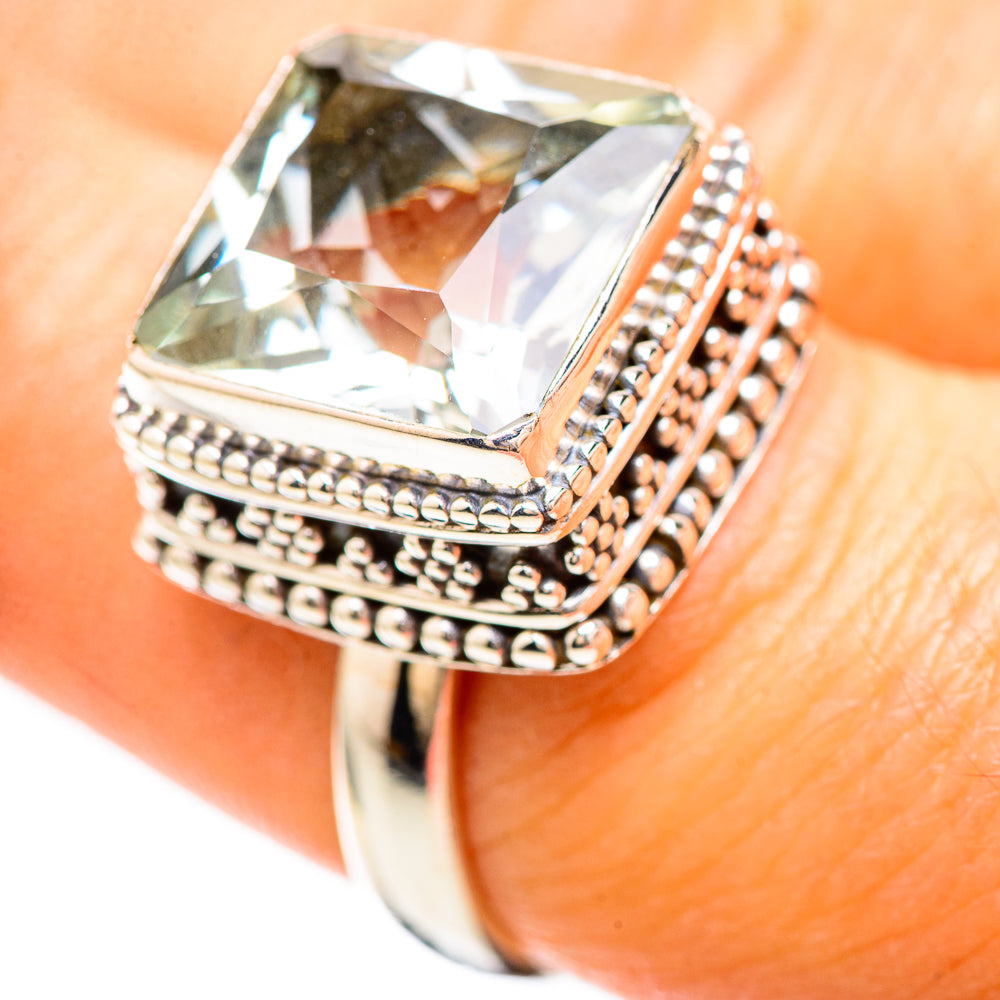 Faceted Green Amethyst Ring Size 7.25 (925 Sterling Silver) RING136399
