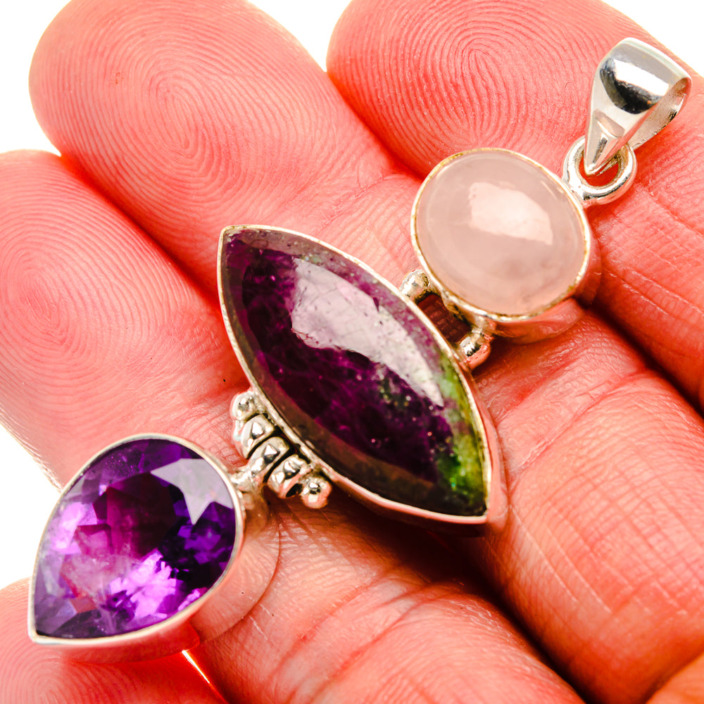 Ruby Zoisite, Amethyst, Rainbow Moonstone Pendant 2 1/4" (925 Sterling Silver) PD37599