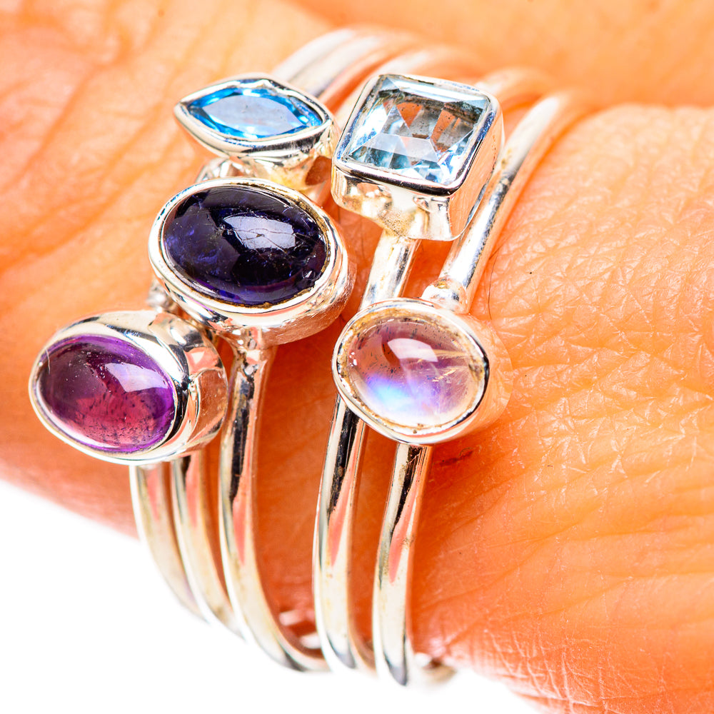 Tanzanite, Amethyst, Blue Topaz, Rainbow Moonstone 925 Sterling Silver Ring Size 8.5 (925 Sterling Silver) RING137686