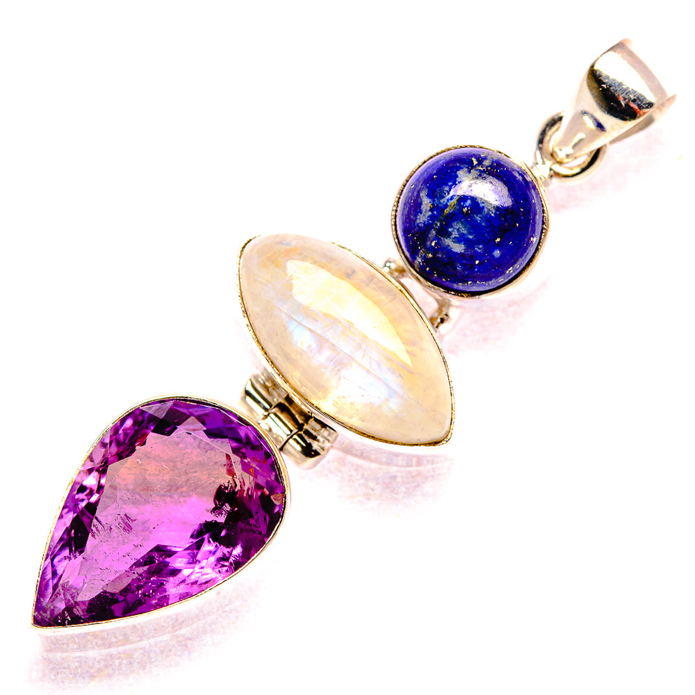 Faceted Amethyst, Rainbow Moonstone, Lapis Lazuli Pendant 2 1/4" (925 Sterling Silver) PD37391