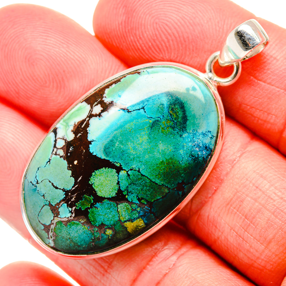 Tibetan Turquoise Pendant 2"  (925 Sterling Silver) PD36892