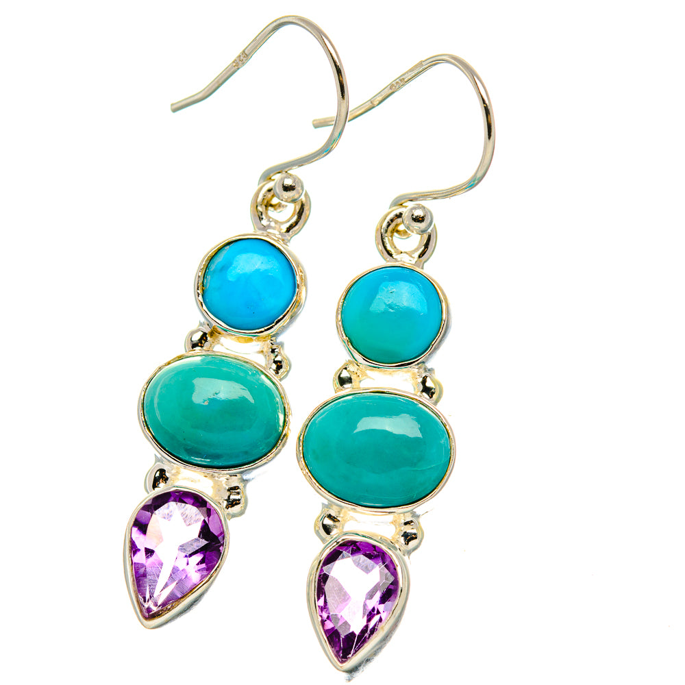 Sleeping Beauty Turquoise, Amethyst Earrings 1 1/2" (925 Sterling Silver) EARR431744