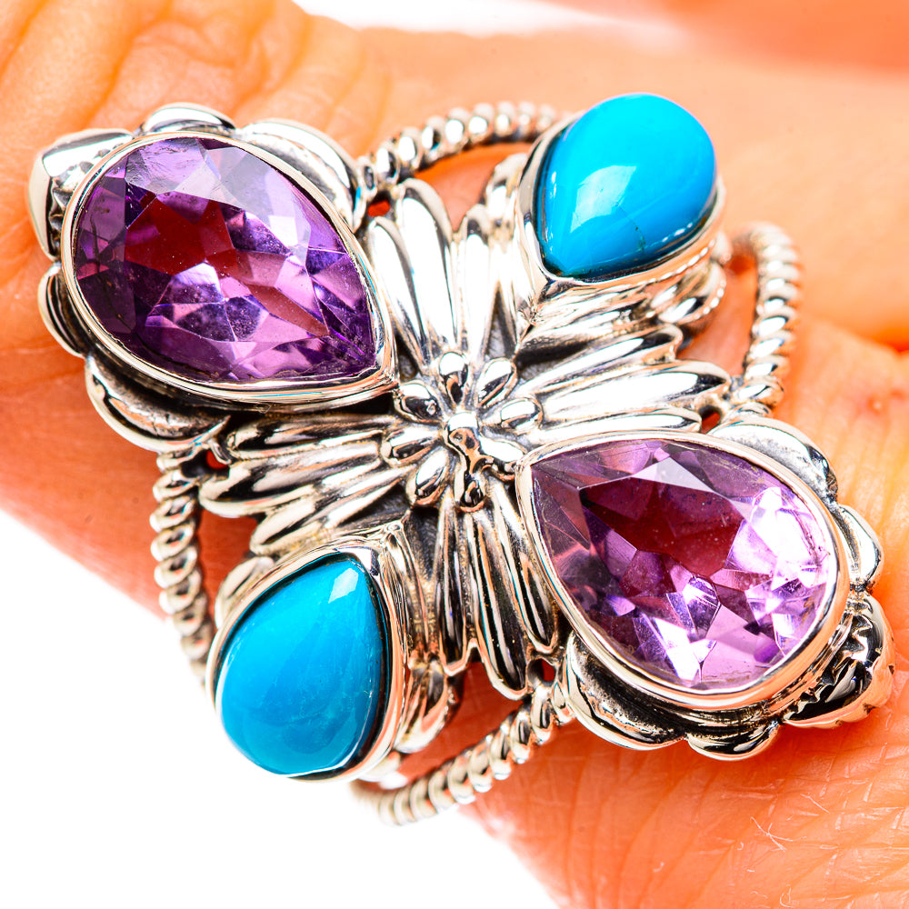 Large Faceted Amethyst, Sleeping Beauty Turquoise Ring Size 9.75 (925 Sterling Silver) RING135340