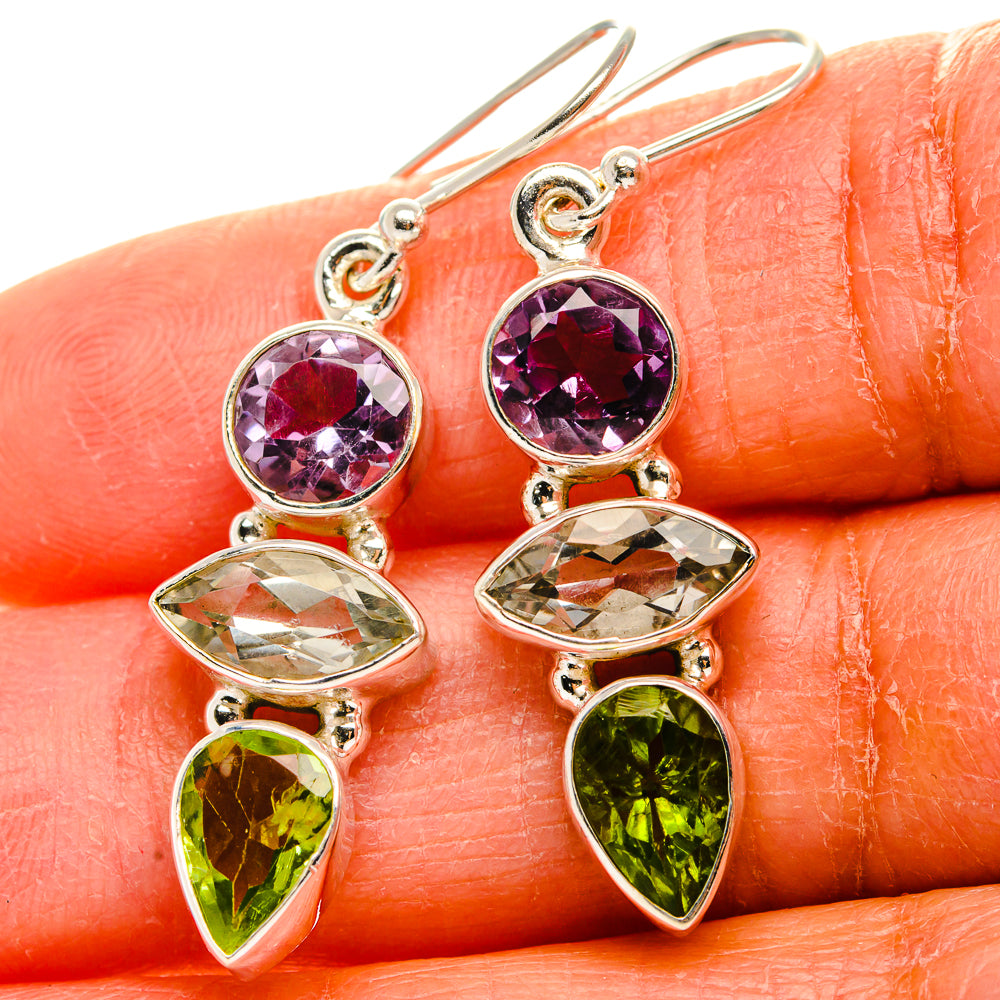 Green Amethyst, Peridot, Amethyst Earrings 1 3/4"  (925 Sterling Silver) EARR431635