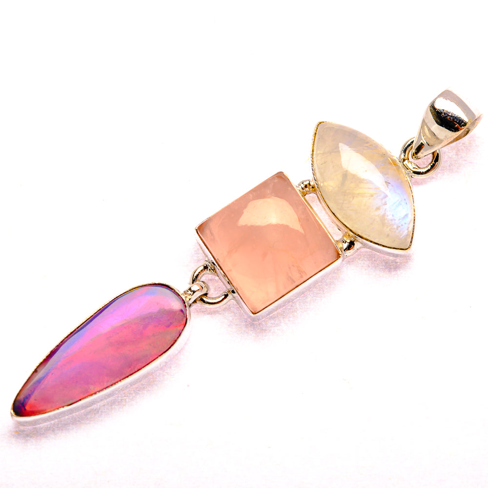 Aura Opal, Rose Quartz, Rainbow Moonstone Pendant 2 1/2" (925 Sterling Silver) PD37399