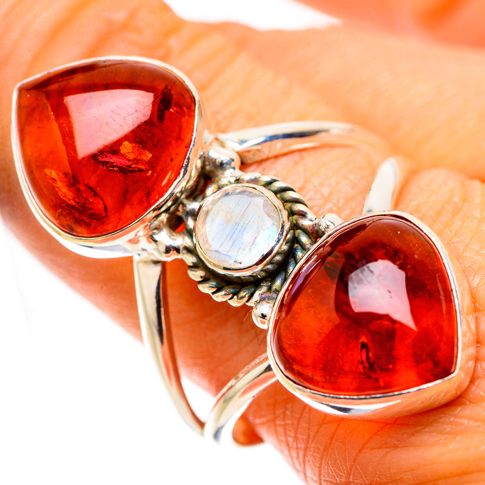 Baltic Amber, Rainbow Moonstone Ring Size 0 (925 Sterling Silver) RING134964