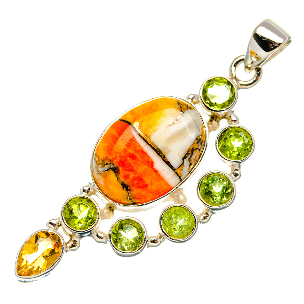 Spiny Oyster Turquoise, Peridot, Citrine Pendant 2 1/8" (925 Sterling Silver) PD37410