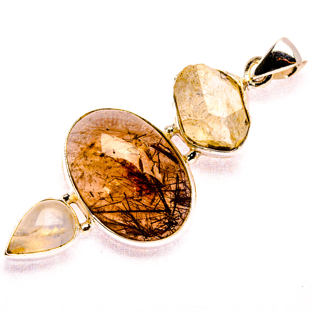 Tourmalinated Quartz, Rainbow Moonstone Pendant 2 1/4" (925 Sterling Silver) PD37435