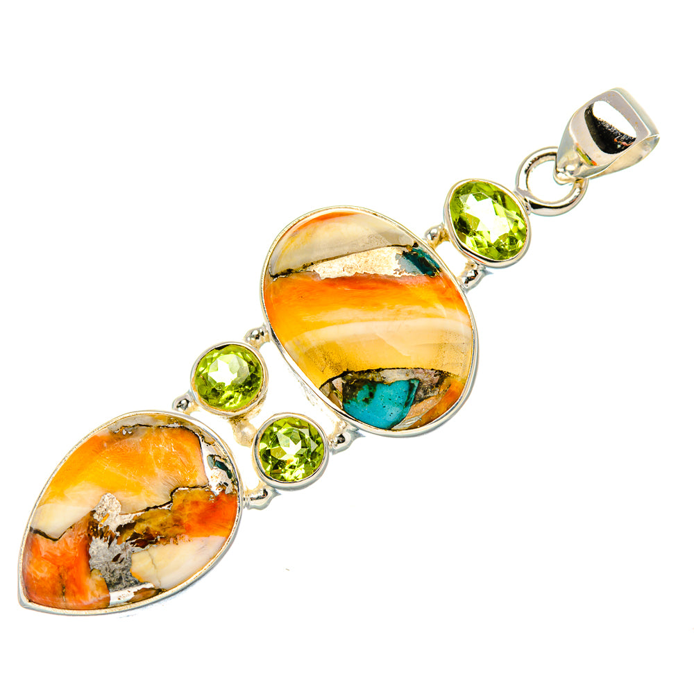 Spiny Oyster Turquoise, Peridot 925 Sterling Silver Pendant 2 1/4" (925 Sterling Silver) PD37686