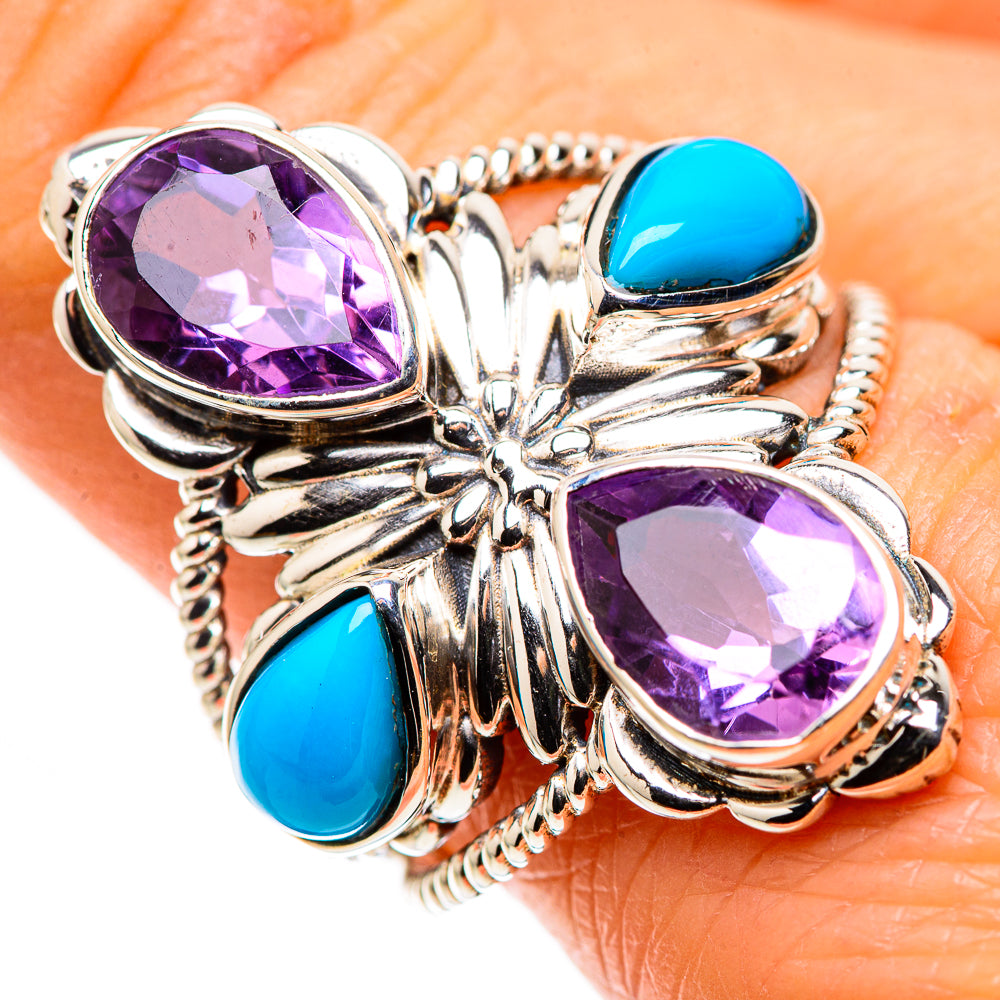 Large Faceted Amethyst, Sleeping Beauty Turquoise Ring Size 9.75 (925 Sterling Silver) RING136184