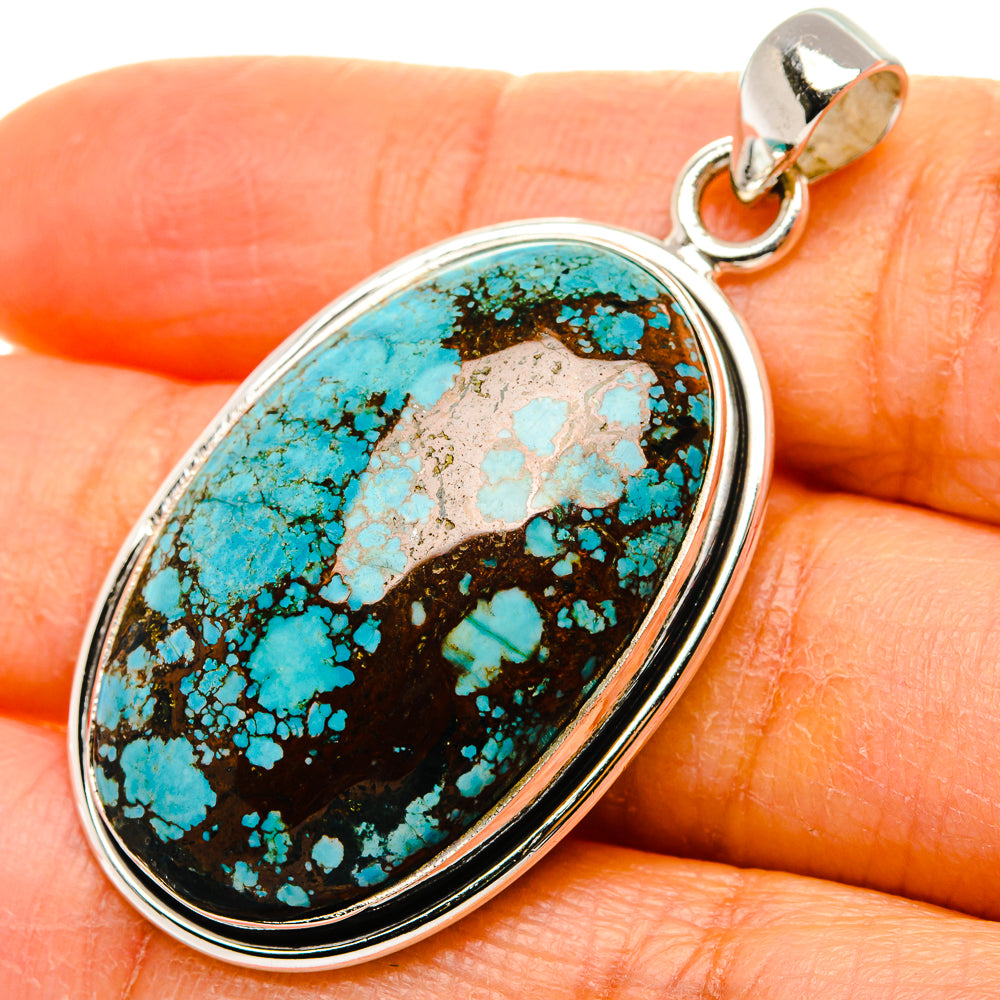 Tibetan Turquoise Pendant 1 3/4"  (925 Sterling Silver) PD37260