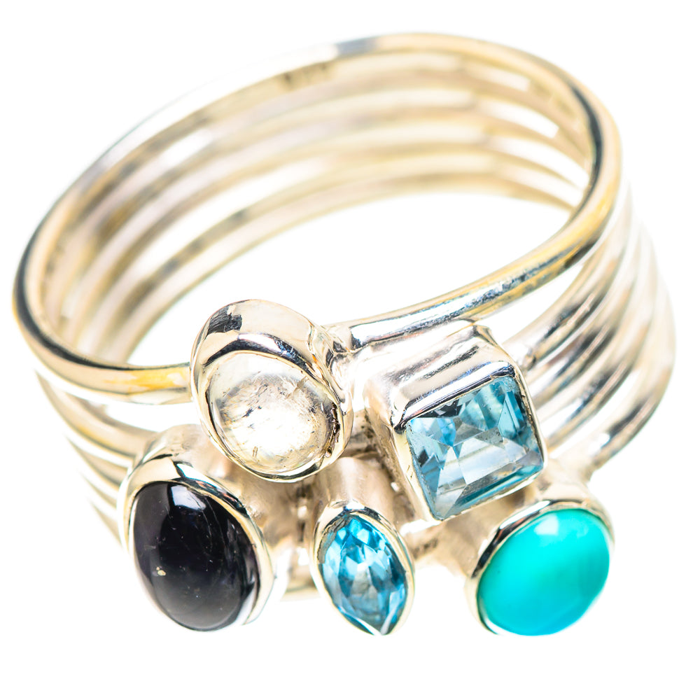 Black Onyx, Amethyst, Blue Topaz, Rainbow Moonstone Ring Size 8 (925 Sterling Silver) RING136802