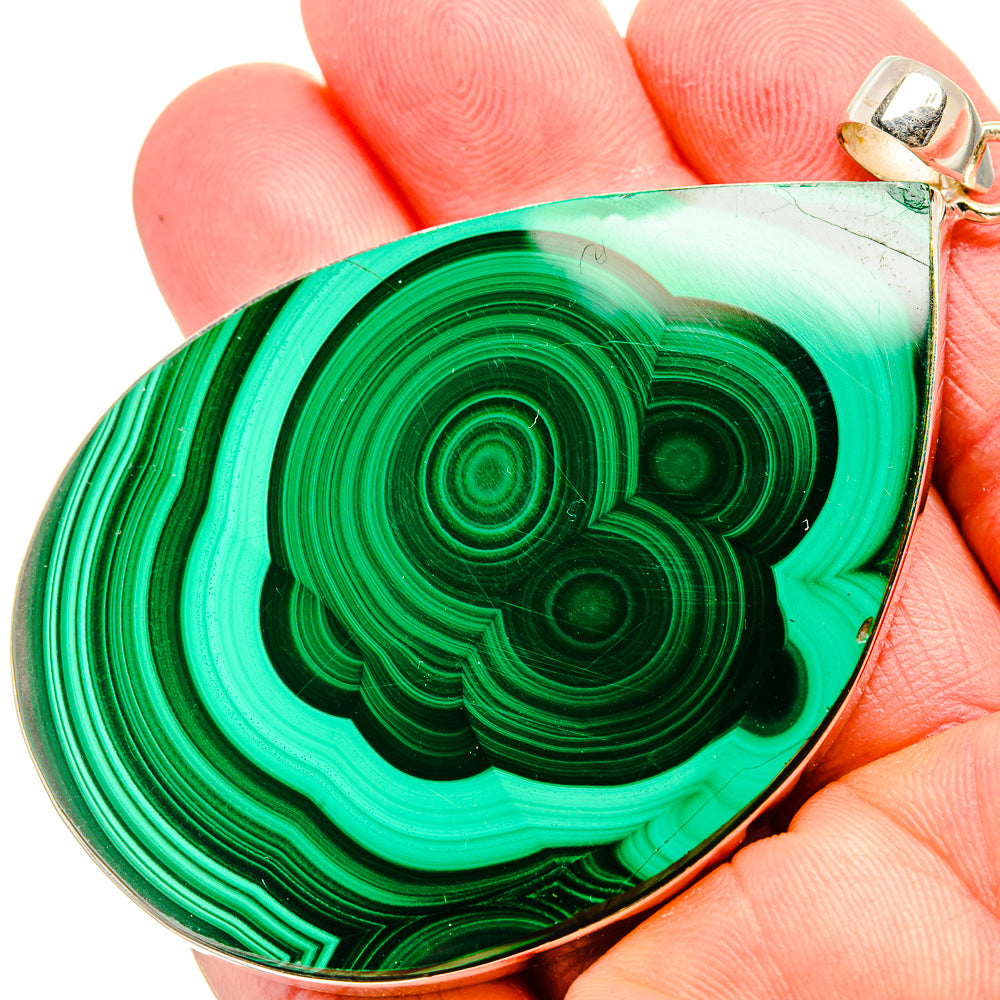 Huge Malachite Pendant 3" (925 Sterling Silver) PD36837