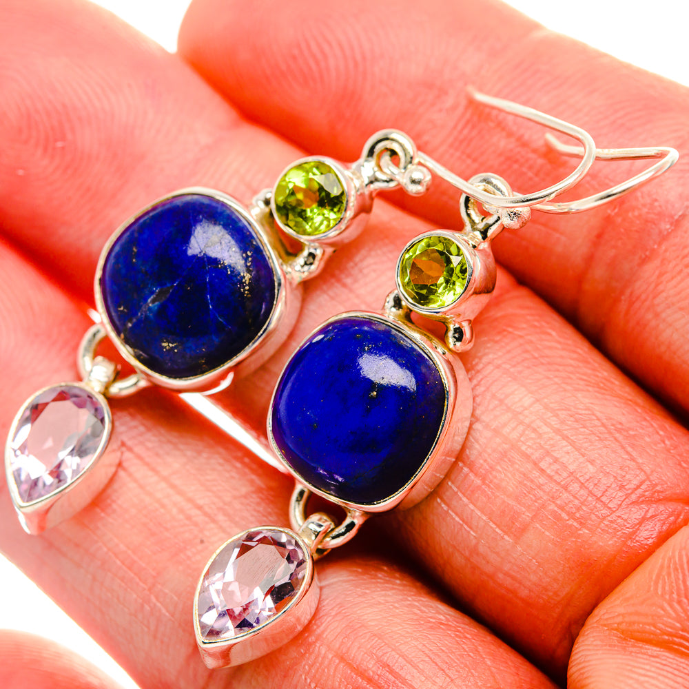 Lapis Lazuli, Kunzite, Peridot Earrings 1 7/8" (925 Sterling Silver) EARR431865