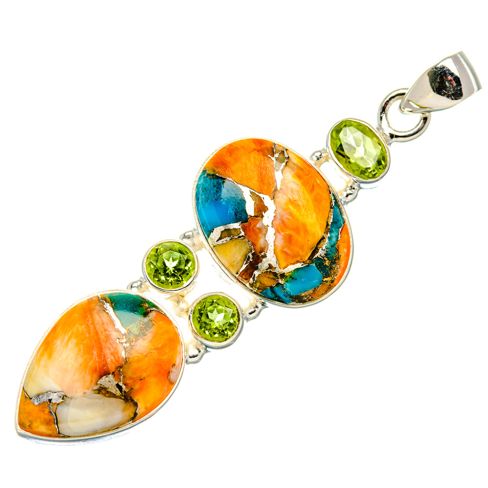 Spiny Oyster Turquoise, Peridot 925 Sterling Silver Pendant 2 1/4" (925 Sterling Silver) PD37637