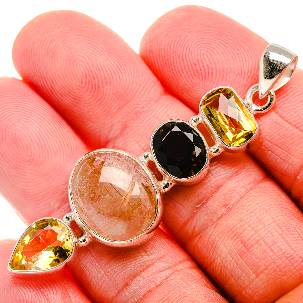 Rutilated Quartz, Smoky Quartz, Citrine Pendant 2 3/8" (925 Sterling Silver) PD37536
