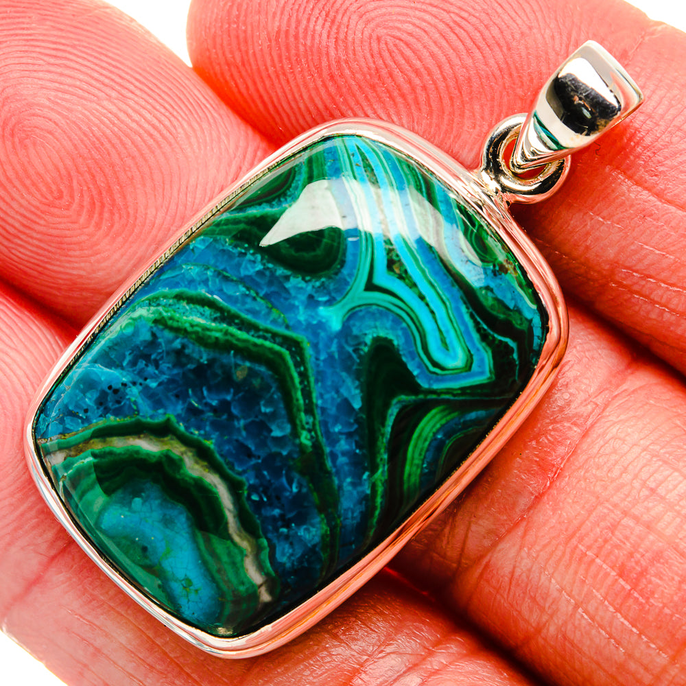 Malachite In Chrysocolla Pendant 1 5/8" (925 Sterling Silver) PD37101
