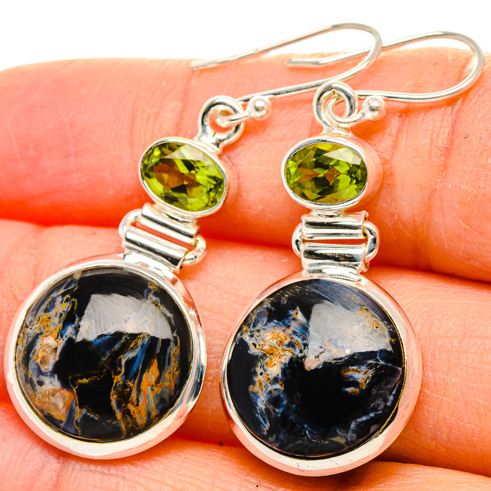 Pietersite, Peridot Earrings 1 3/4" (925 Sterling Silver) EARR431782