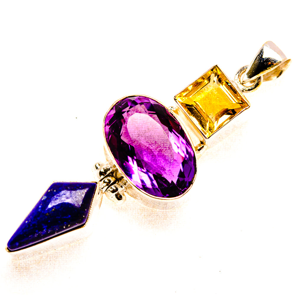 Faceted Amethyst, Citrine, Lapis Lazuli Pendant 2 3/8" (925 Sterling Silver) PD37534