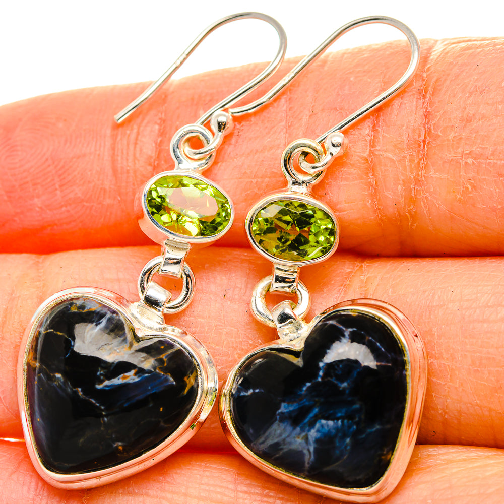 Pietersite, Peridot Earrings 1 3/4" (925 Sterling Silver) EARR431735