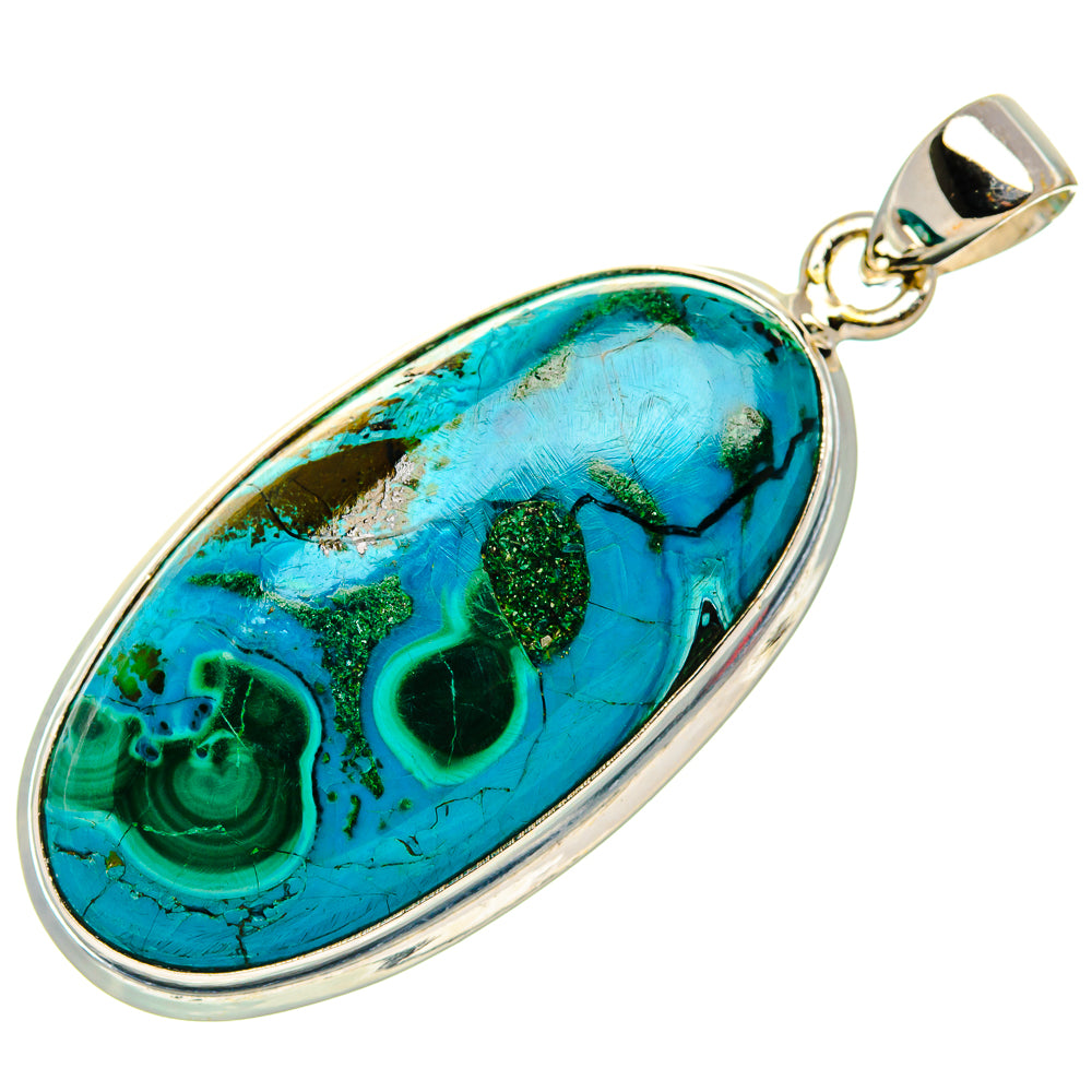 Malachite In Chrysocolla Pendant 1 3/4" (925 Sterling Silver) PD36970