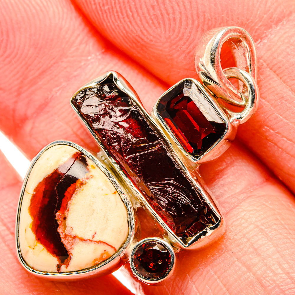 Mexican Fire Opal, Garnet Pendant 1 1/2" (925 Sterling Silver) PD36809
