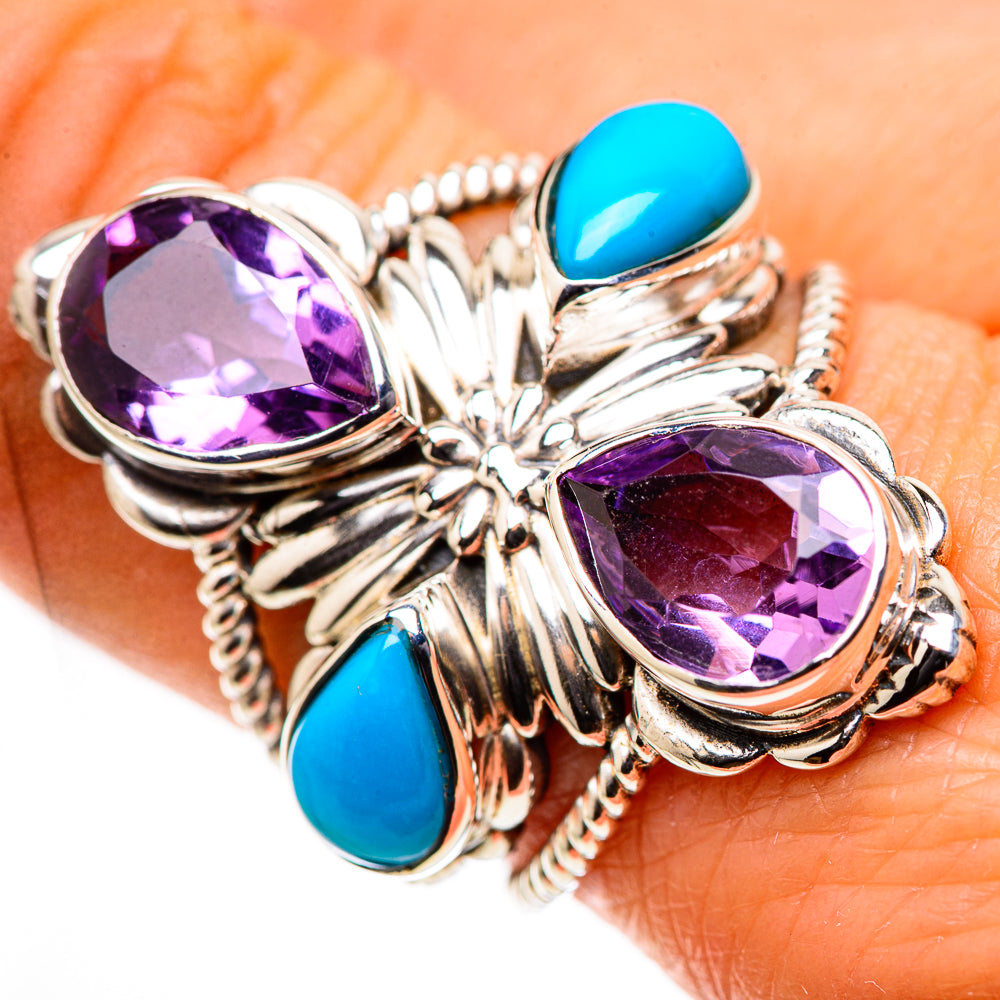 Large Faceted Amethyst, Sleeping Beauty Turquoise Ring Size 8.25 (925 Sterling Silver) RING134759