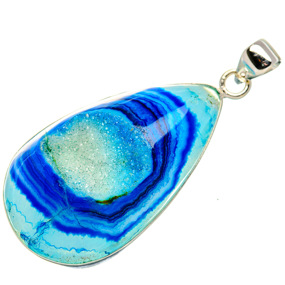 Blue Window Druzy Pendant 2 1/4" (925 Sterling Silver) PD37131