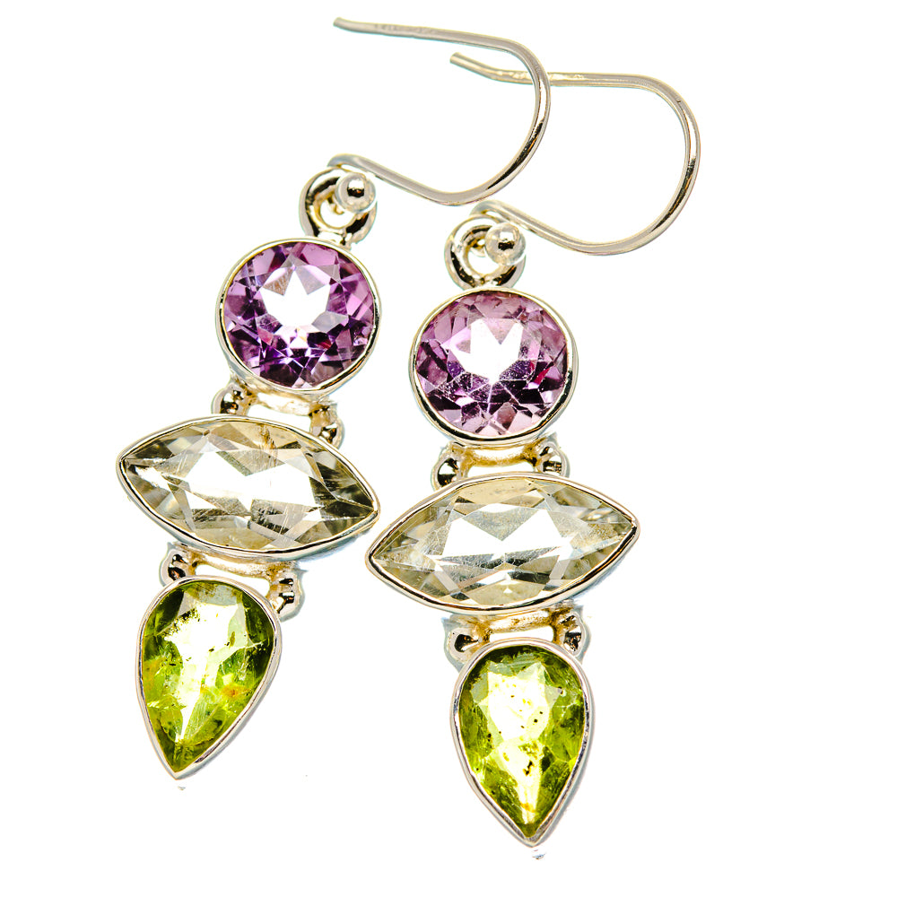 Green Amethyst, Amethyst, Peridot 925 Sterling Silver Earrings 1 1/2" E431730
