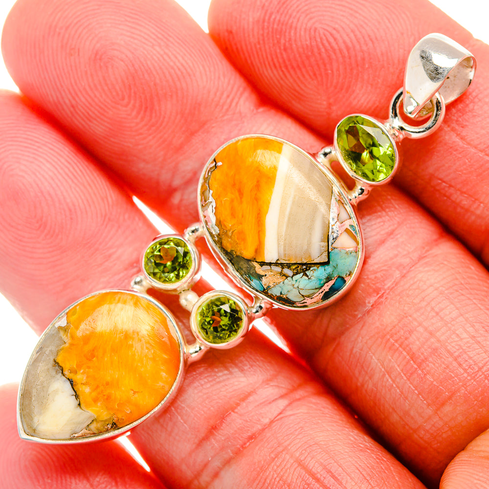 Spiny Oyster Turquoise, Peridot Pendant 2 3/8" (925 Sterling Silver) PD37421