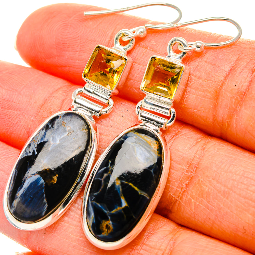 Pietersite, Citrine Earrings 2" (925 Sterling Silver) EARR431725