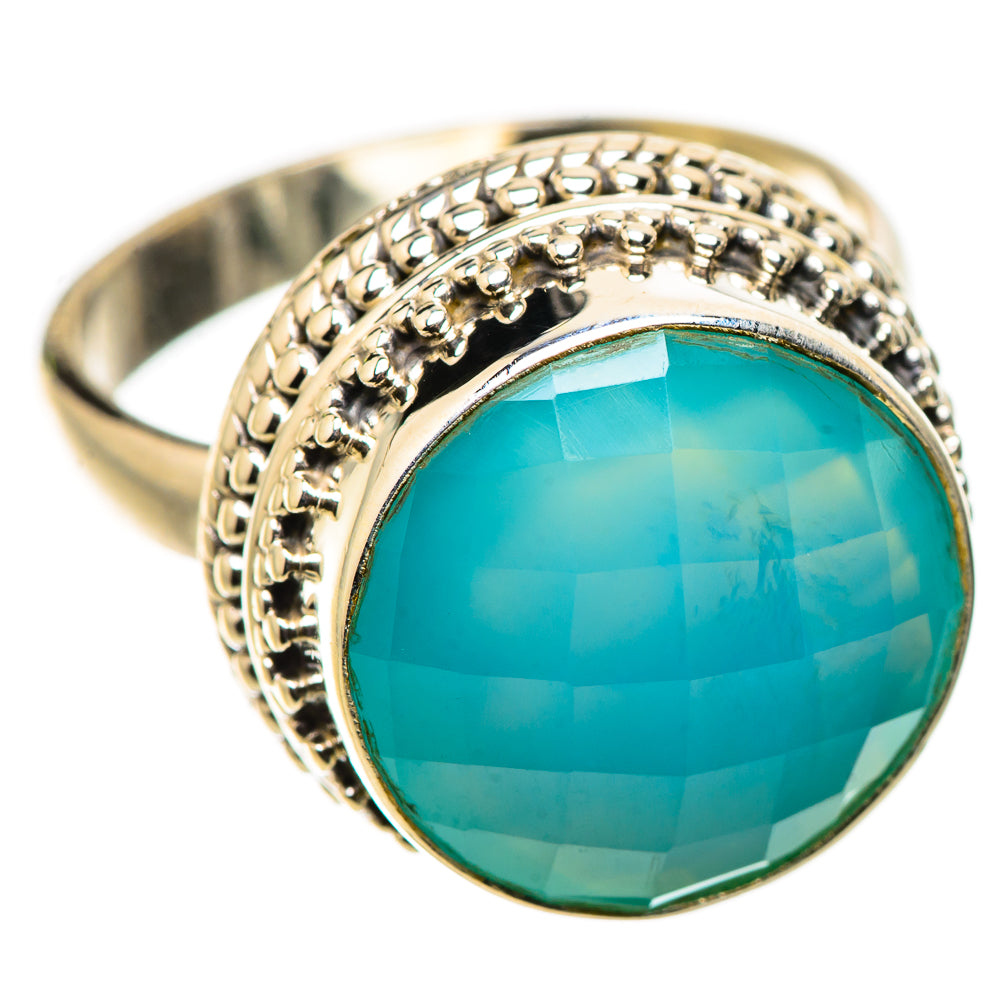 Anasilvercos Aqua Chalcedony Ring Size 8.25 (925 Sterling Silver)