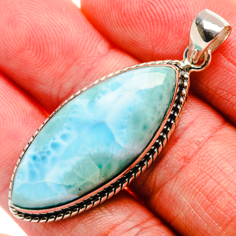 Larimar 925 Sterling Silver Pendant 1 7/8" (925 Sterling Silver) PD37617