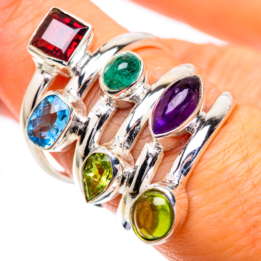 Large Garnet, Amethyst, Peridot, Blue Topaz, Emerald Ring Size 7.25 (925 Sterling Silver) RING135962