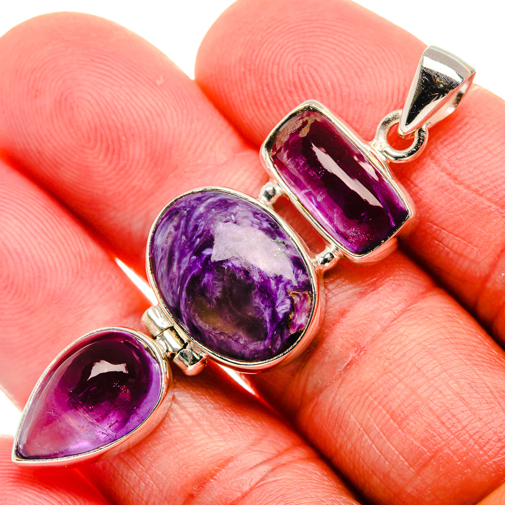 Charoite, Amethyst 925 Sterling Silver Pendant 2 1/8" (925 Sterling Silver) PD37730