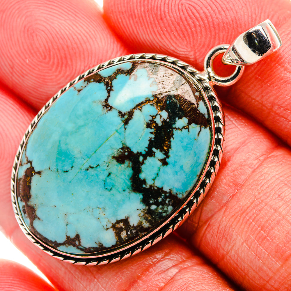 Tibetan Turquoise Pendant 1 3/4" (925 Sterling Silver) PD37031