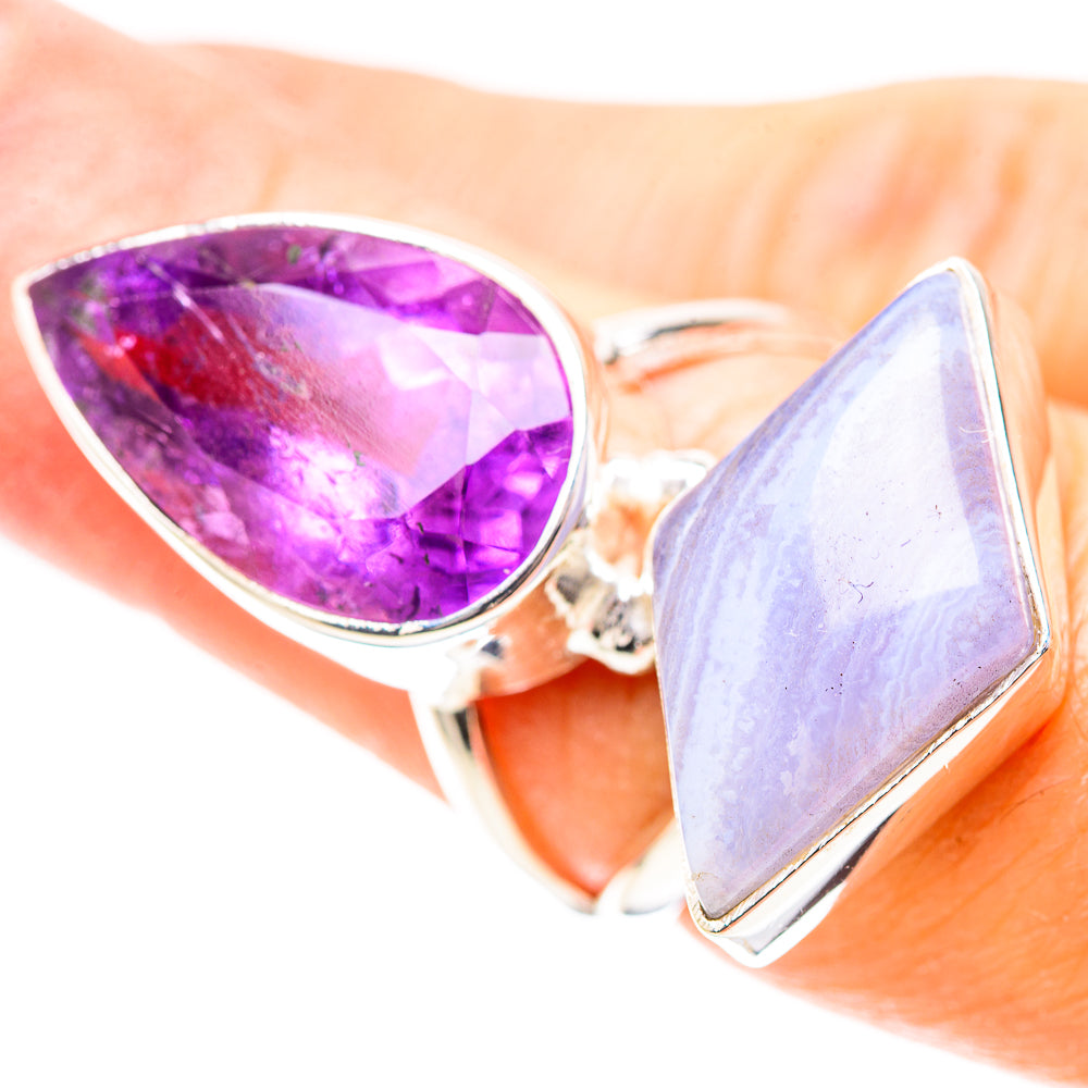 Large Faceted Amethyst, Blue Lace Agate 925 Sterling Silver Ring Size 6.75 (925 Sterling Silver) RING137351